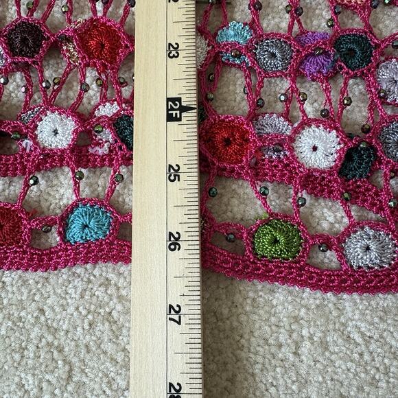 Vintage Open Crochet Top Small Pink Beaded Y2K Festival Coachella - Picture 4 of 6